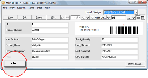 Barcode Label Record History
